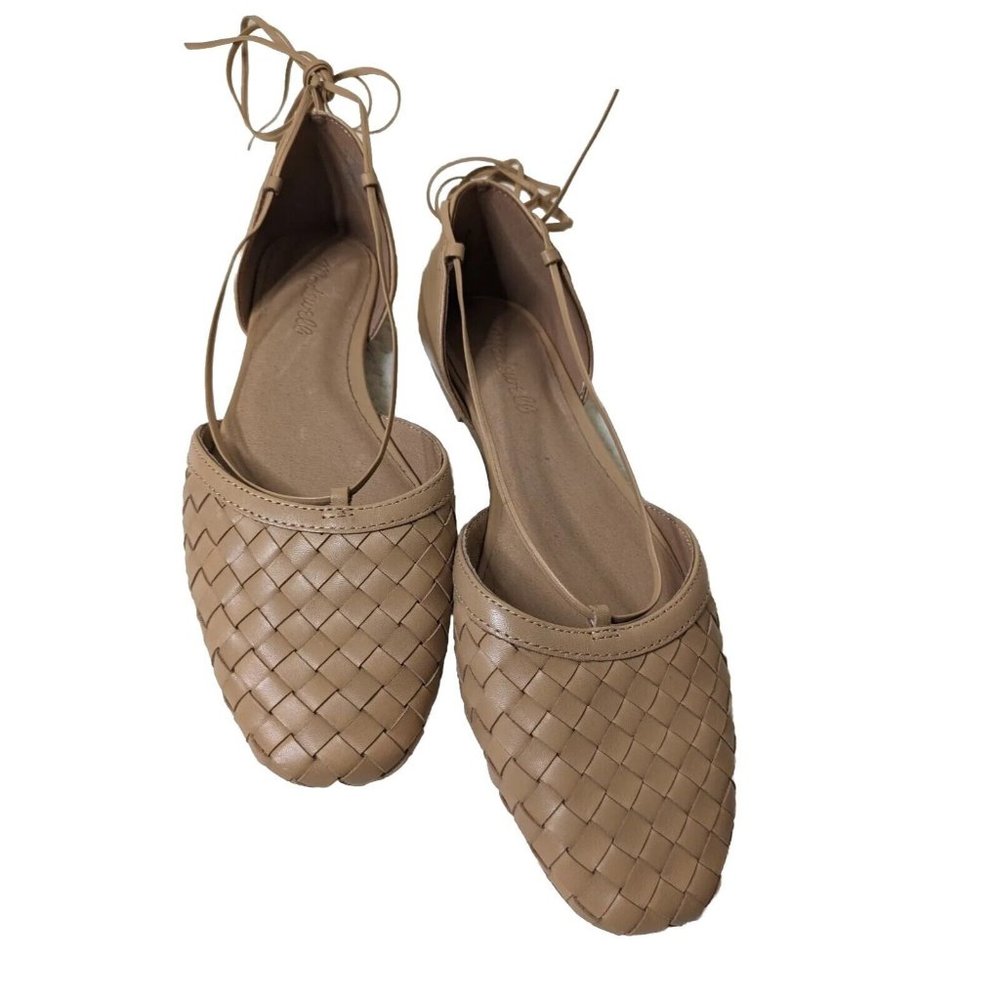 Madewell The Celina Lace-Up Flat in Woven Leather Beige Size 7.5 NEW